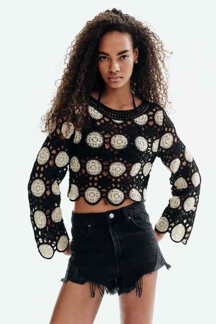 Женские джинсовые шорты H&M с потертостями, черные