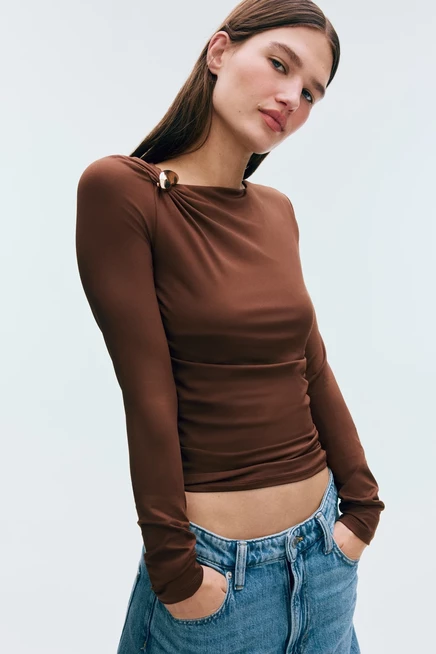 Женский топ H&M асимметричный из джерси, коричневый