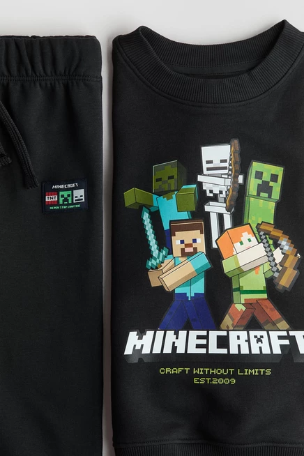 Детский комплект H&M из 2 частей с принтом Minecraft, черный