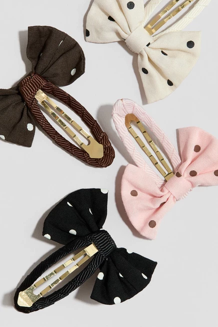 4-Pack Appliquéd Hair Clips light pink/polka dot