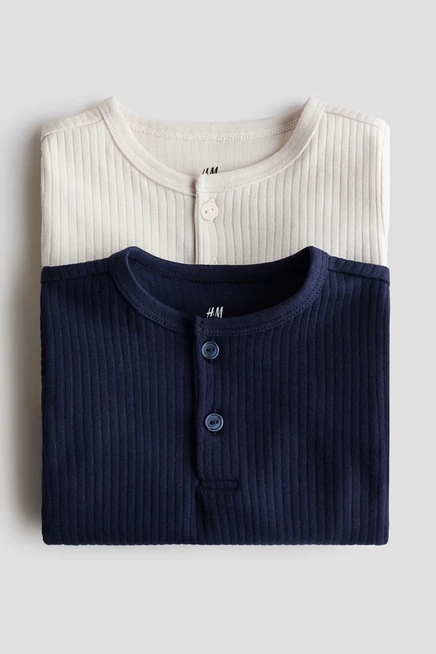 Детские лонгсливы H&M, 2 шт., бежевые и темно-синие