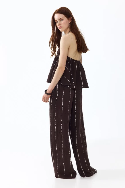 Straight-Leg Muslin Pants dark brown/striped