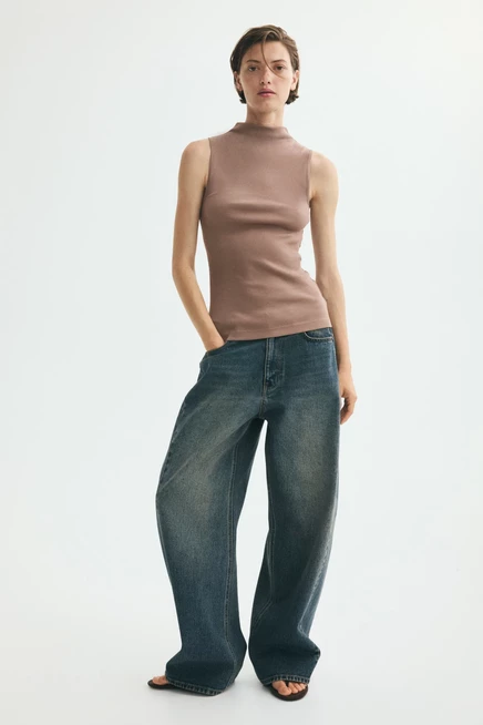 Silk-Blend Mock Turtleneck Top taupe