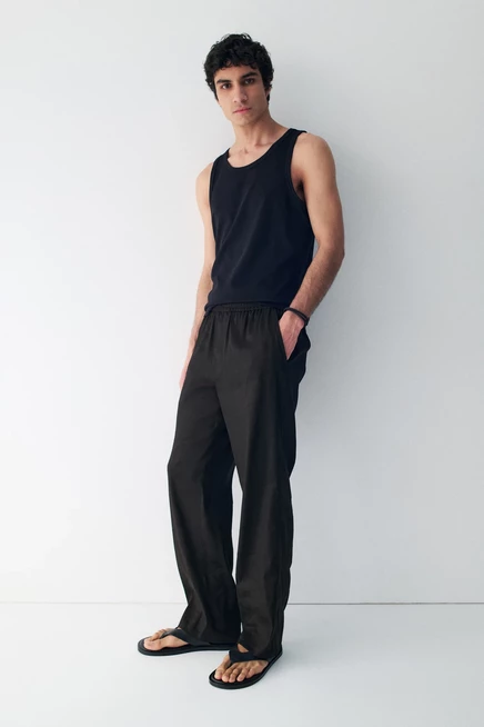 Мужские брюки H&M из льняного смесового полотна, черные