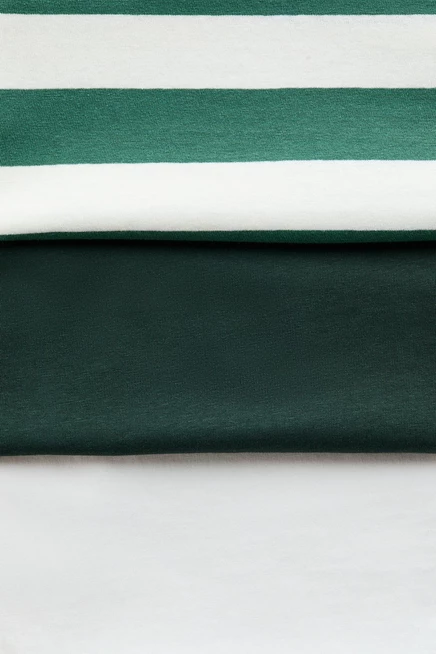 3-Pack Cotton T-Shirts dark green/striped