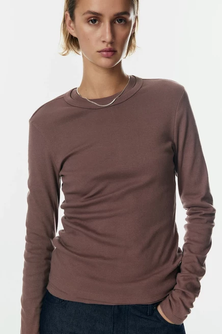 Женская футболка H&M из хлопкового джерси, темно-бежевая