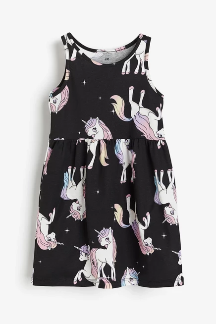 Детское платье H&M Ladybug, черное с единорогами