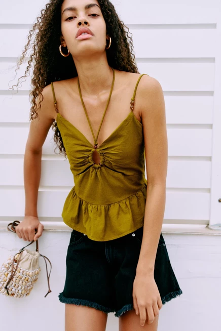 Женский топ H&M на бретелях, оливковый