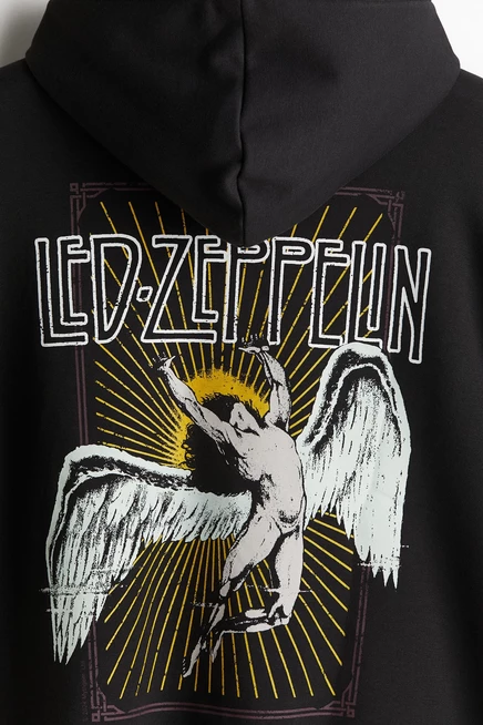 Мужское худи H&M Loose Fit, черное с принтом Led Zeppelin