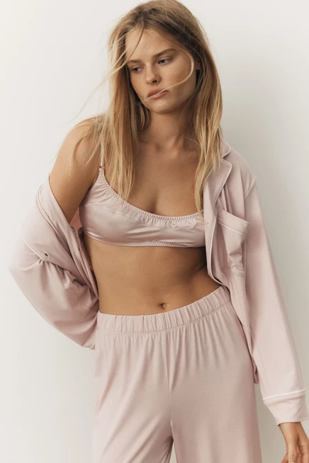 Женская пижама H&M из вискозного трикотажа, светло-розовая