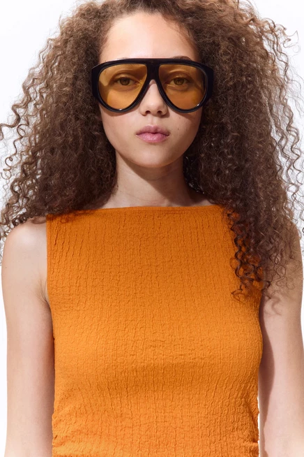 Женское платье H&M Crinkled Boat-Neck, оранжевое