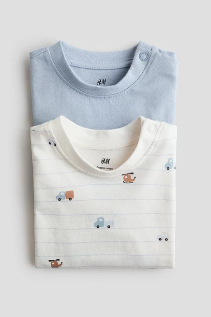 Комплект из 2 детских футболок H&M, голубые с машинками