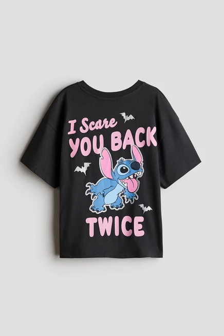 Printed Cotton T-Shirt dark gray/lilo & stitch