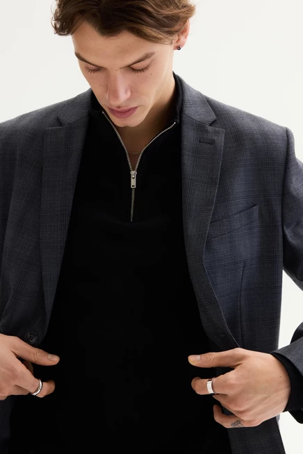 Мужской пиджак H&M Slim-Fit, приталенный, темно-серый в клетку