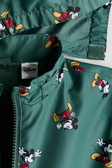 Детская куртка H&M с флисовой подкладкой, зеленая/Микки Маус