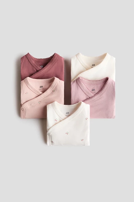 Детские боди H&M, 5 шт., пыльно-розовые с вишнями