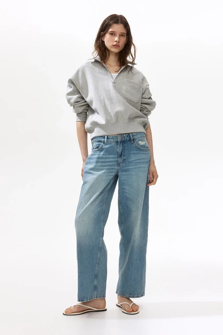 Женские джинсы H&M Baggy низкой посадки, светло-голубые