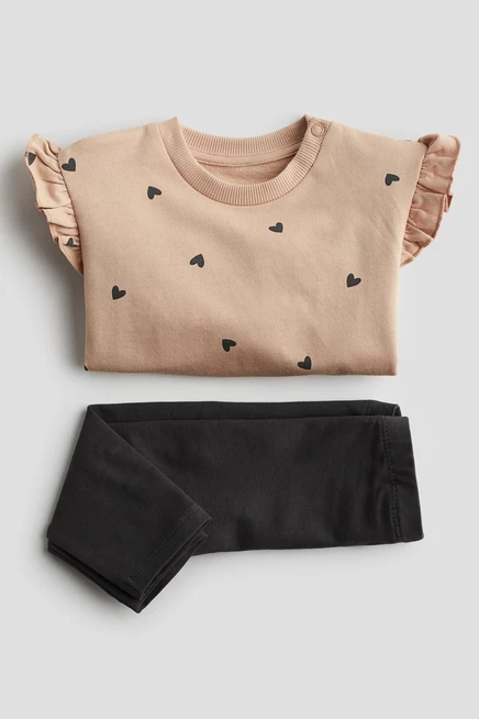 Детский комплект H&M свитшот и леггинсы, темно-серый в сердечки
