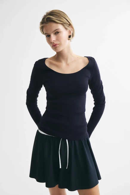 Knit Scoop-Neck Top navy blue
