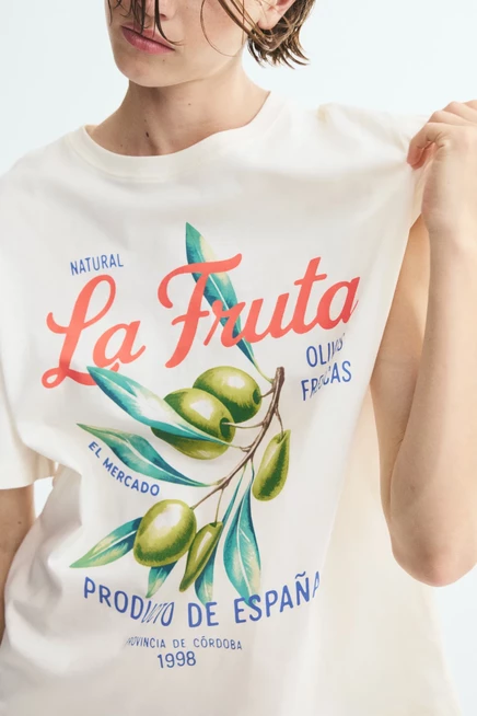 Женская футболка H&M оверсайз, кремовая/La fruta