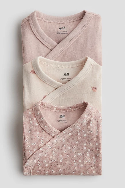 Боди H&M 3 шт. для младенцев, пыльно-роз./цветочный