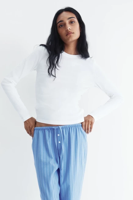 Женская пижама H&M из хлопка, светло-голубая/белая