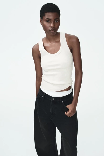 Женский топ H&M в рубчик, светло-бежевый меланж