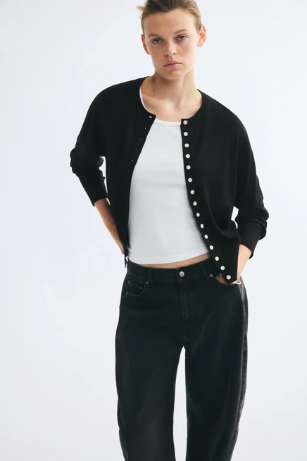 Fine-Knit Cardigan black