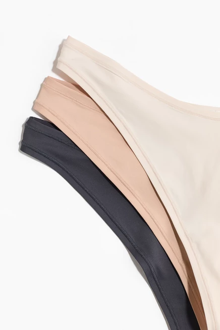 Женские трусы-стринги H&M, 3 шт., микрофибра, тёмно-серые/бежевые