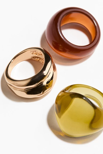 3-pack chunky rings gold-colored/orange
