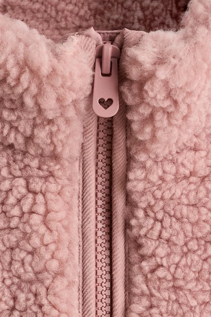 Heart-Pocket Teddy Fleece Jacket light dusty pink