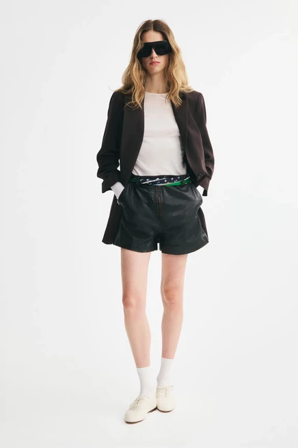 Gathered-Sleeve Jacket dark brown