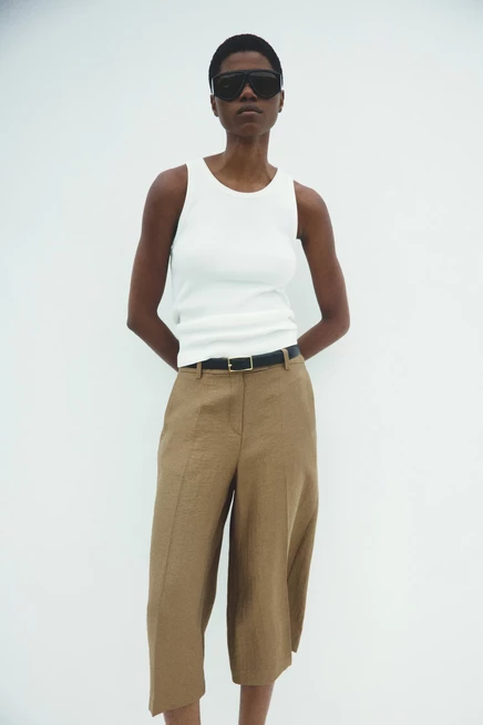 Dressy Linen-Blend Culottes dark beige