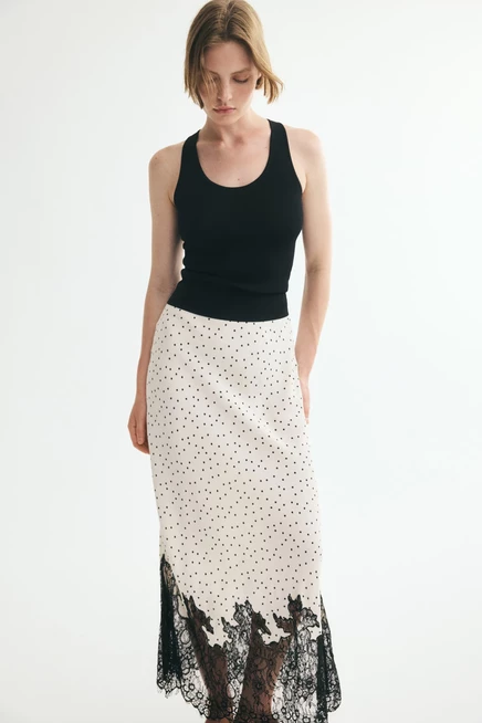 Lace-Trimmed Skirt cream/polka dot