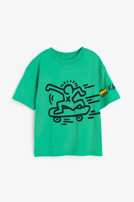 Футболка с принтом оверсайз зеленого цвета/keith haring