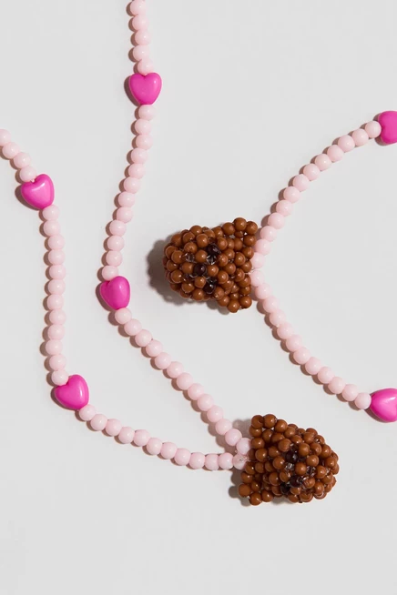 2-Piece Beaded Jewelry Set pale pink/teddy bears