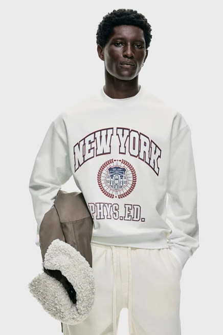 Мужской свитшот H&M свободного кроя, белый с надписью New York