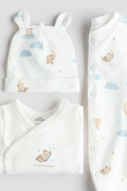 Комплект для малышей H&M, 3 предмета, белый с мишками