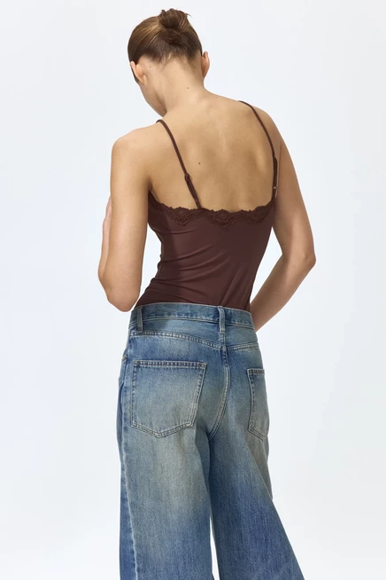 Женское боди H&M с кружевом, темно-коричневое