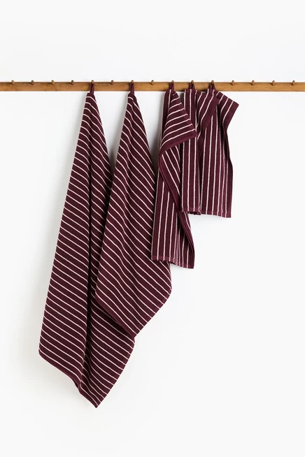Printed Cotton Terry Bath Sheet burgundy/light pink striped