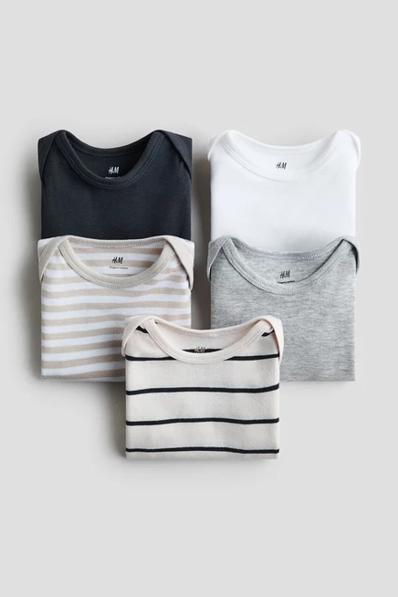 Комплект из 5 боди для младенцев H&M, серые/в полоску
