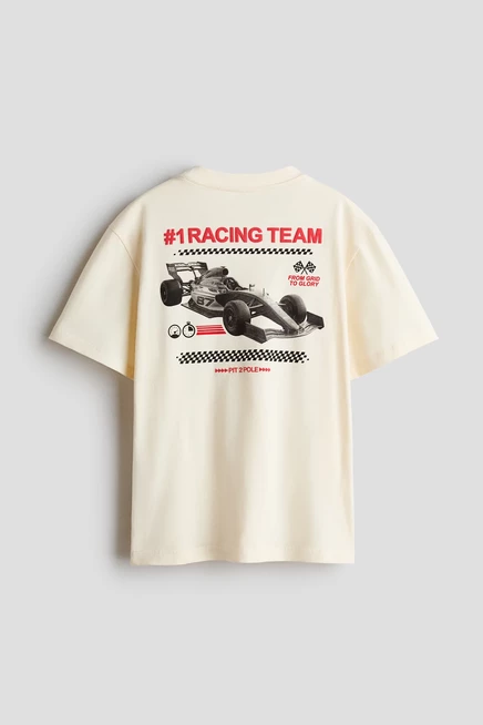 Printed Cotton T-Shirt ivory/racing team