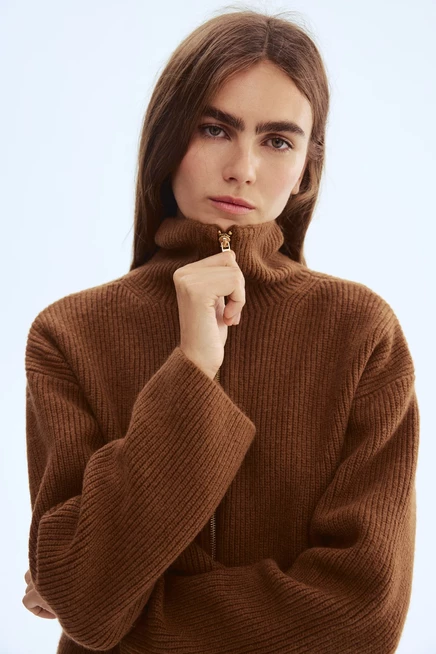 Женский кардиган H&M на молнии, коричневый