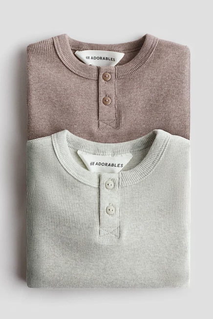 Рубашки‑хенли для новорождённых H&M набор 2, светло‑зеленые/бежевые