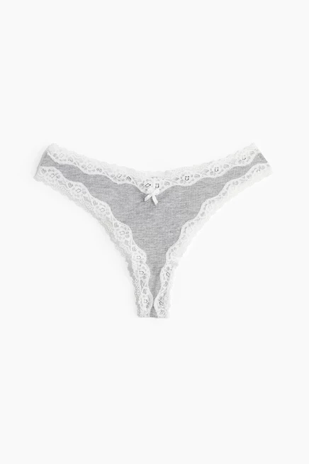 Бразильские трусы из хлопка и кружева в упаковке из 5 штук gray melange/white/black