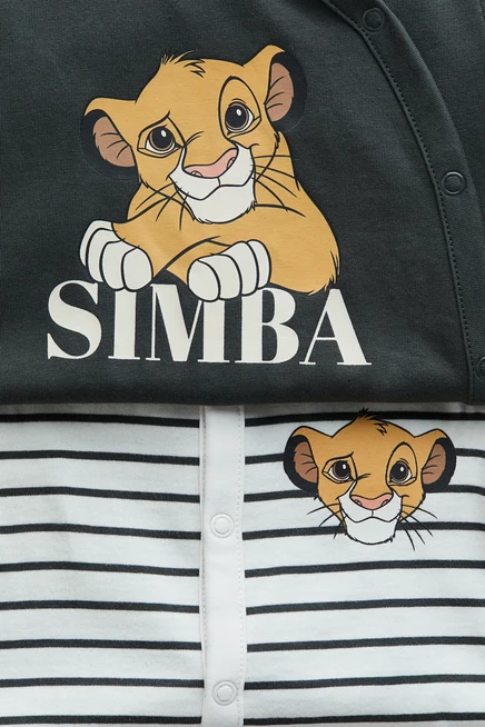2-Pack Printed Cotton Pajama Jumpsuits dark gray/the lion king