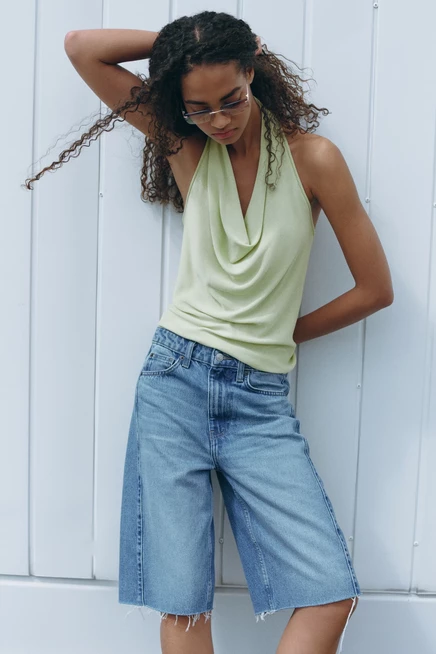 Женский топ H&M с завязками на шее, светло-зеленый