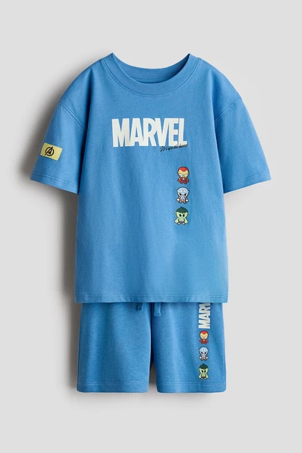 Детский комплект H&M футболка и шорты с принтом Marvel, синий