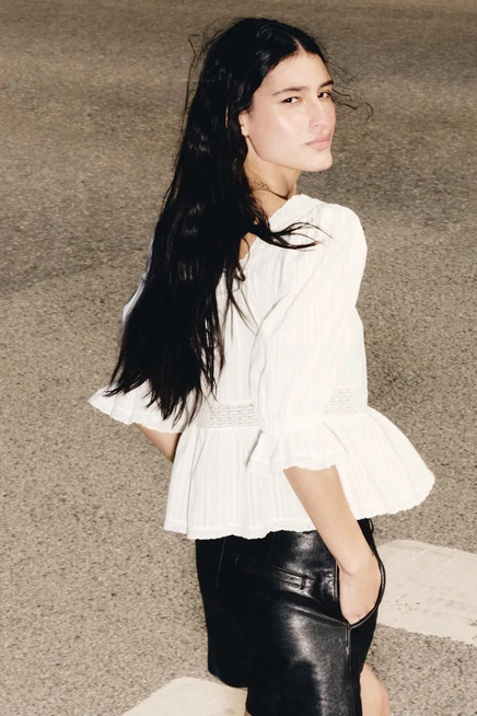 Lace-Inset Peplum Blouse white
