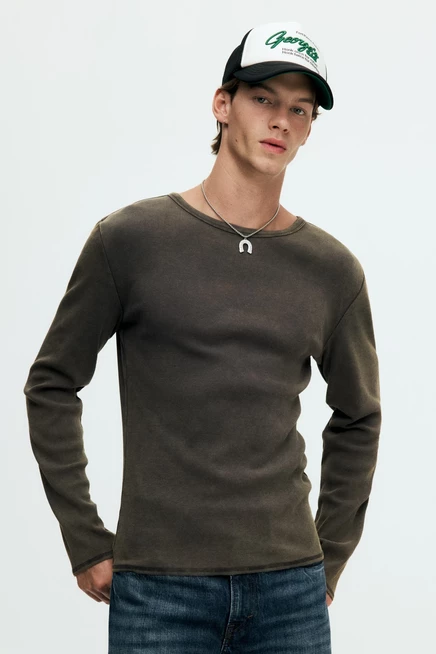 Мужской лонгслив H&M в рубчик, темно-серый